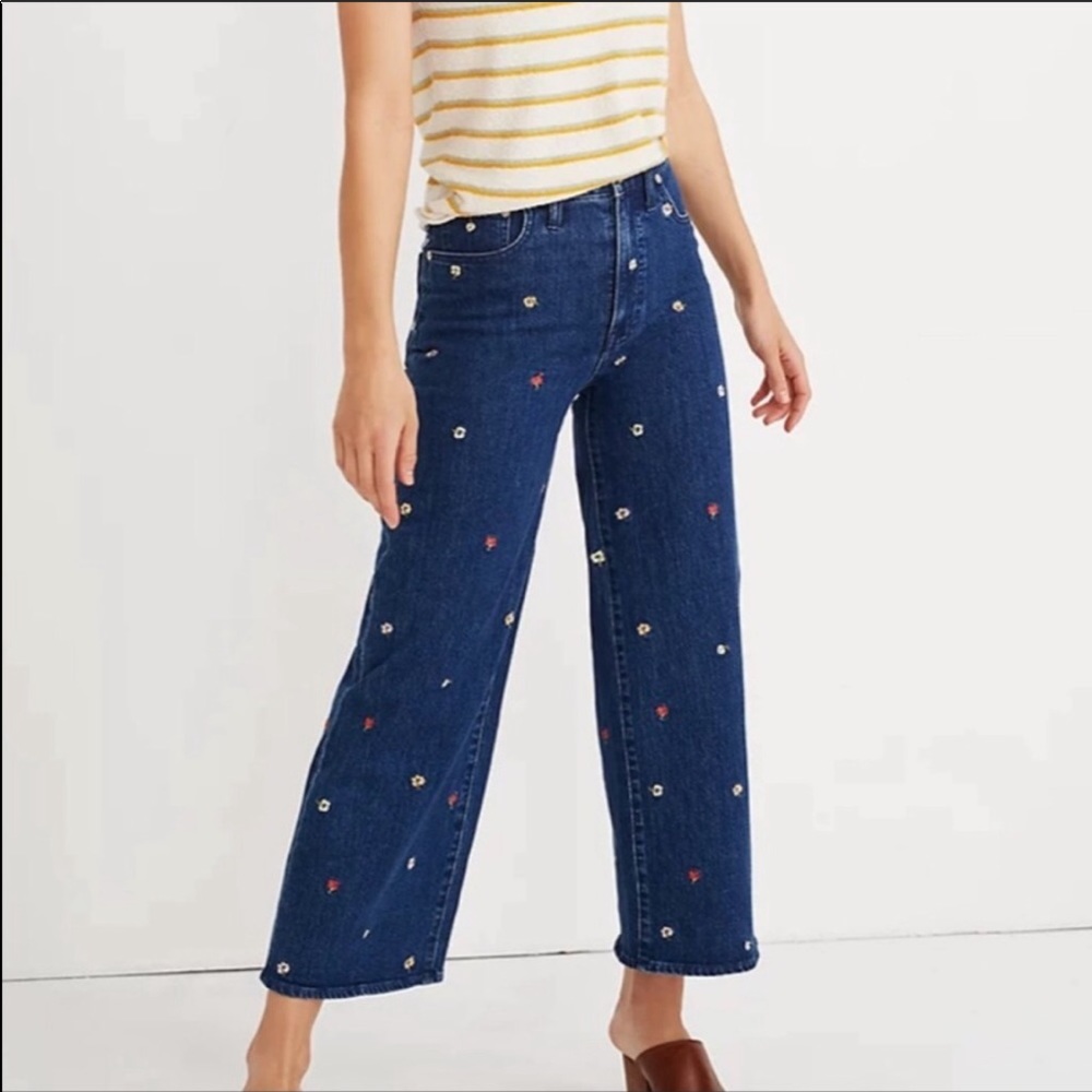 Madewell Crop Wide Leg Jeans Confetti Floral Sz 32